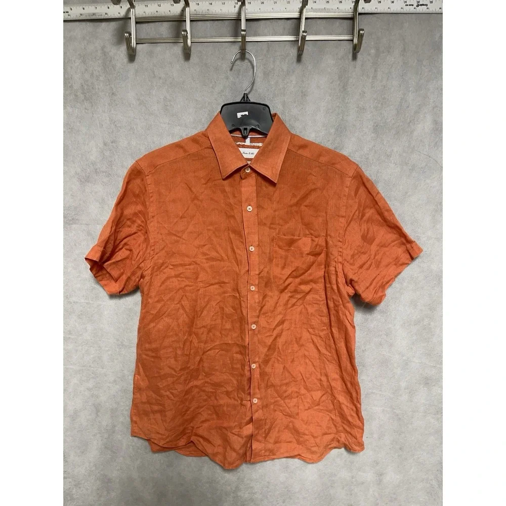 Porter & Ash Shirt Men M Orange Linen Button Up‎ Academia Vacation Casual Hybrid